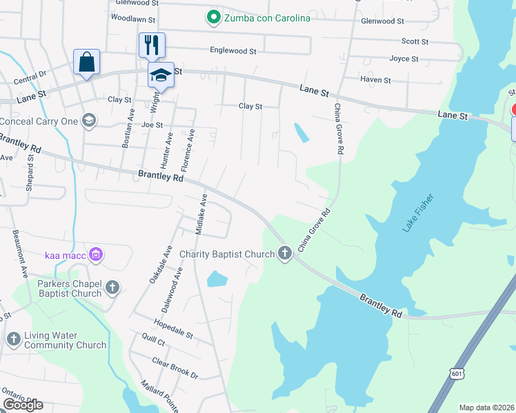 map of restaurants, bars, coffee shops, grocery stores, and more near 2403 Brantley Road in Kannapolis