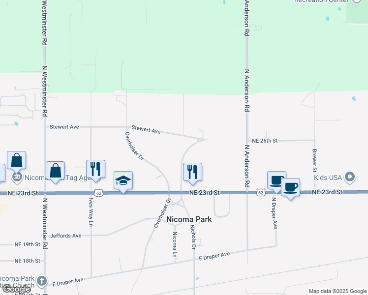 map of restaurants, bars, coffee shops, grocery stores, and more near 2598 Nichols Drive in Choctaw