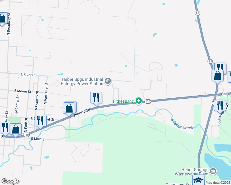 map of restaurants, bars, coffee shops, grocery stores, and more near 100 Spinks Lane in Heber Springs