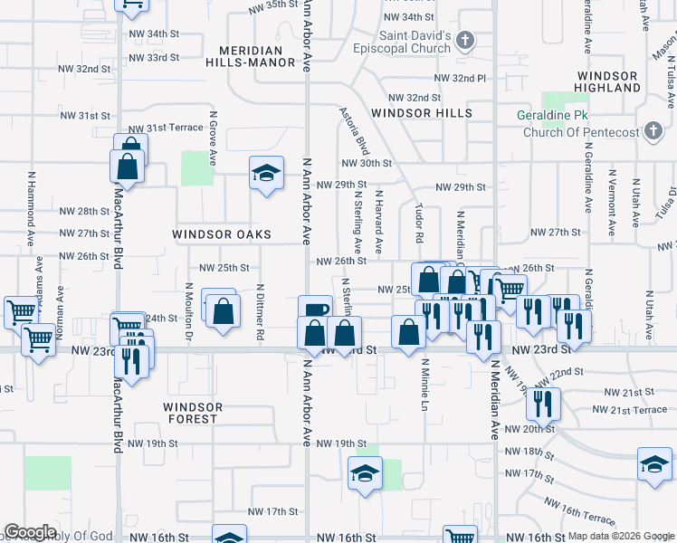 map of restaurants, bars, coffee shops, grocery stores, and more near 37 Northwest 25th Place in Oklahoma City