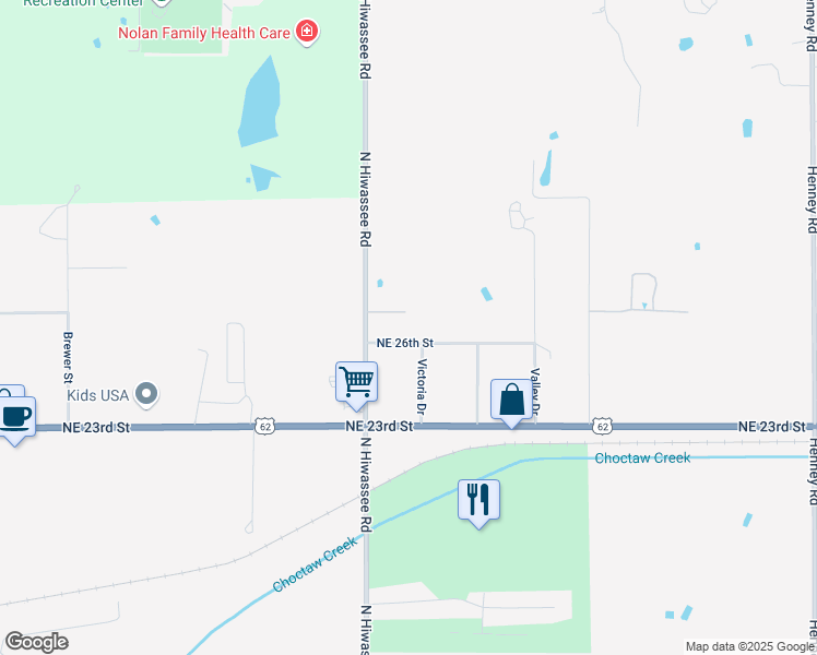 map of restaurants, bars, coffee shops, grocery stores, and more near 13085 Northeast 26th Street in Choctaw