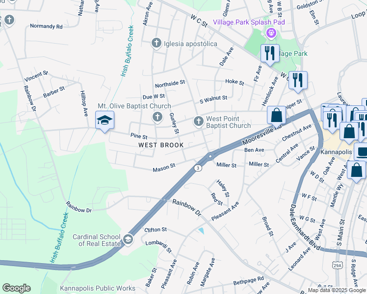 map of restaurants, bars, coffee shops, grocery stores, and more near 1116 Birch Street in Kannapolis