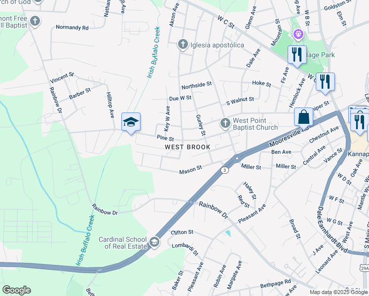 map of restaurants, bars, coffee shops, grocery stores, and more near 403 Westover Avenue in Kannapolis