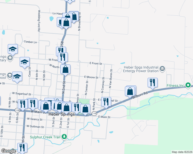 map of restaurants, bars, coffee shops, grocery stores, and more near 504 North Park Street in Heber Springs
