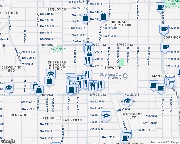 map of restaurants, bars, coffee shops, grocery stores, and more near 2037 Northwest 26th Street in Oklahoma City