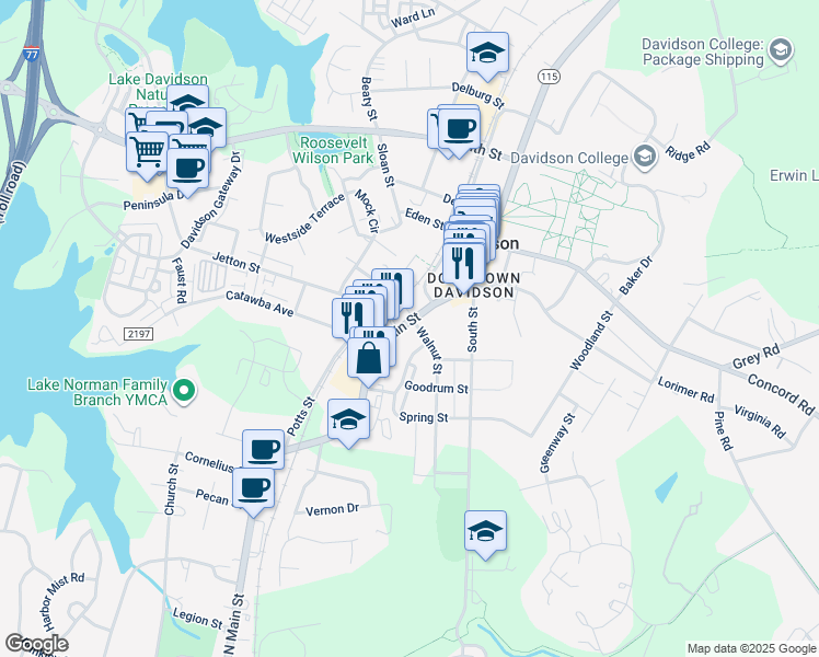 map of restaurants, bars, coffee shops, grocery stores, and more near in Davidson