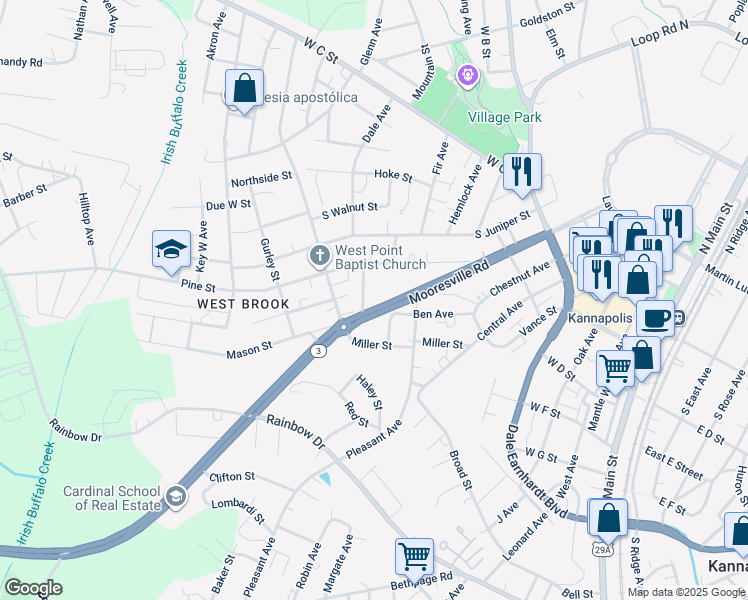map of restaurants, bars, coffee shops, grocery stores, and more near 904 Mooresville Road in Kannapolis