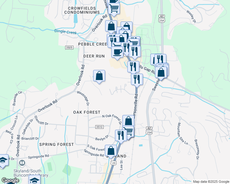 map of restaurants, bars, coffee shops, grocery stores, and more near 7309 Davis Grey Drive in Asheville