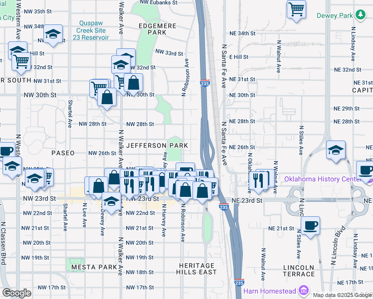 map of restaurants, bars, coffee shops, grocery stores, and more near 124 Northwest 26th Street in Oklahoma City