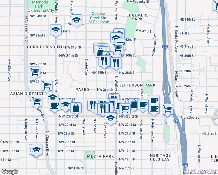 map of restaurants, bars, coffee shops, grocery stores, and more near 2608 North Dewey Avenue in Oklahoma City