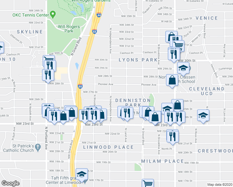 map of restaurants, bars, coffee shops, grocery stores, and more near 3225 Northwest 26th Street in Oklahoma City