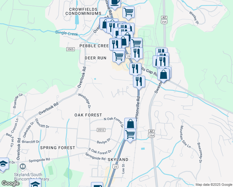 map of restaurants, bars, coffee shops, grocery stores, and more near 7309 Davis Grey Drive in Asheville