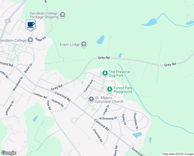 map of restaurants, bars, coffee shops, grocery stores, and more near 439 O'Henry Avenue in Davidson