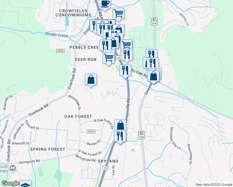 map of restaurants, bars, coffee shops, grocery stores, and more near Davis Grey Drive in Asheville