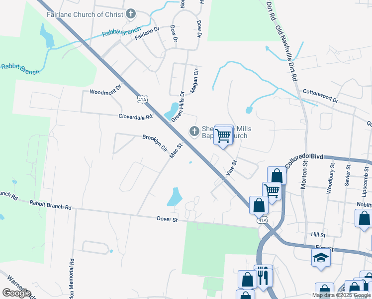 map of restaurants, bars, coffee shops, grocery stores, and more near Union Street in Bedford County