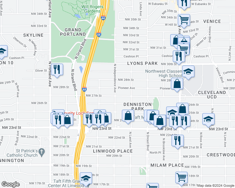map of restaurants, bars, coffee shops, grocery stores, and more near 3241 Northwest 27th Street in Oklahoma City