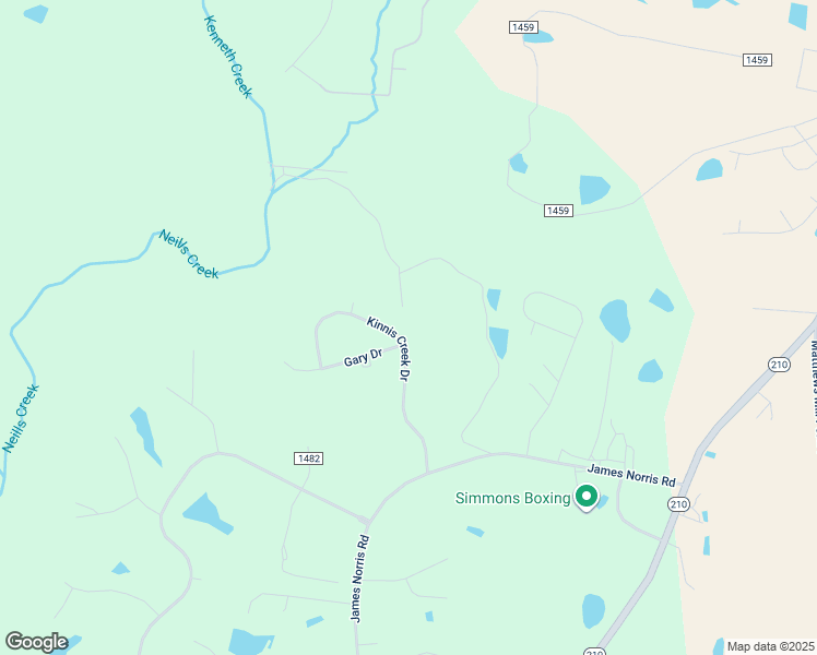 map of restaurants, bars, coffee shops, grocery stores, and more near 316 Kinnis Creek Drive in Angier