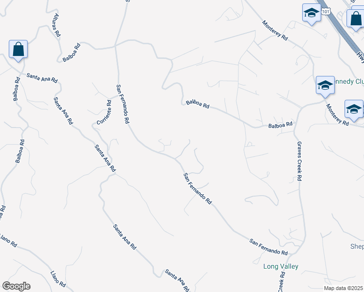 map of restaurants, bars, coffee shops, grocery stores, and more near 2955 San Fernando Road in Atascadero