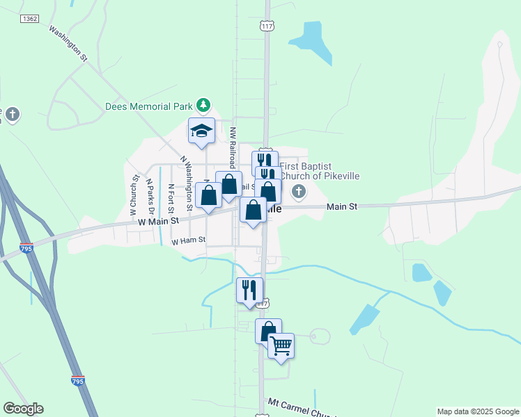 map of restaurants, bars, coffee shops, grocery stores, and more near in Pikeville