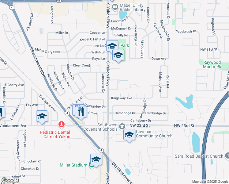 map of restaurants, bars, coffee shops, grocery stores, and more near 1108 Cameo Drive in Yukon