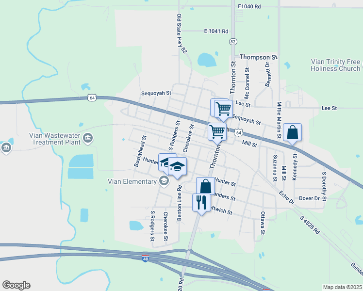 map of restaurants, bars, coffee shops, grocery stores, and more near 301 Vaughn Street in Vian