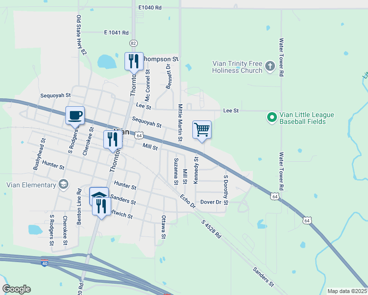 map of restaurants, bars, coffee shops, grocery stores, and more near 614 Schley Street in Vian