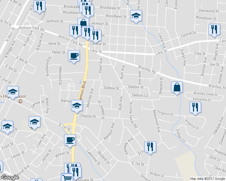 map of restaurants, bars, coffee shops, grocery stores, and more near 1008 Debbie Street in Kannapolis