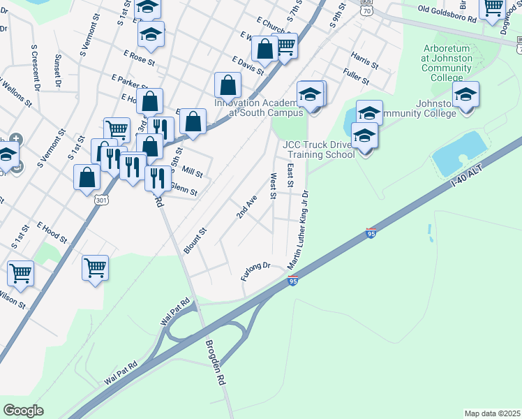 map of restaurants, bars, coffee shops, grocery stores, and more near 810 3rd Avenue in Smithfield
