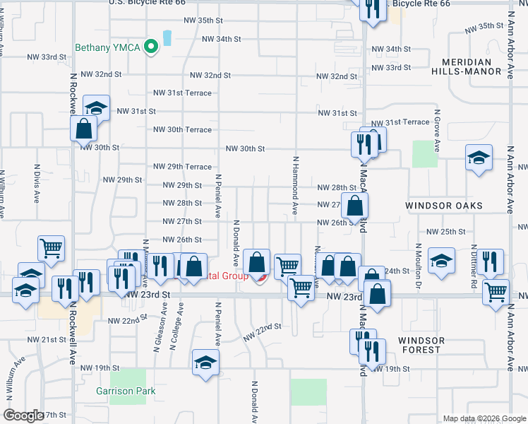 map of restaurants, bars, coffee shops, grocery stores, and more near 2709 North Wheeler Avenue in Oklahoma City
