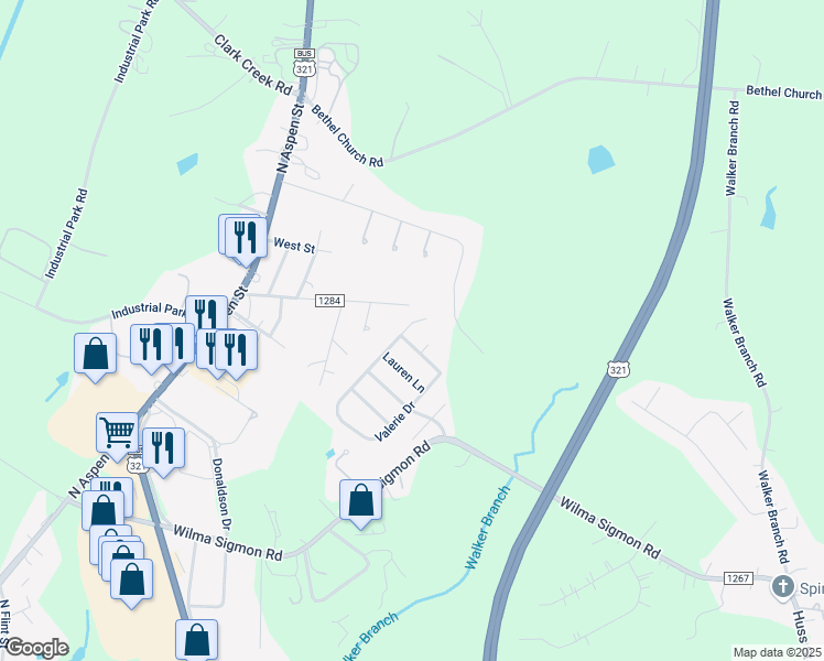 map of restaurants, bars, coffee shops, grocery stores, and more near 125 Valerie Dr in Lincolnton