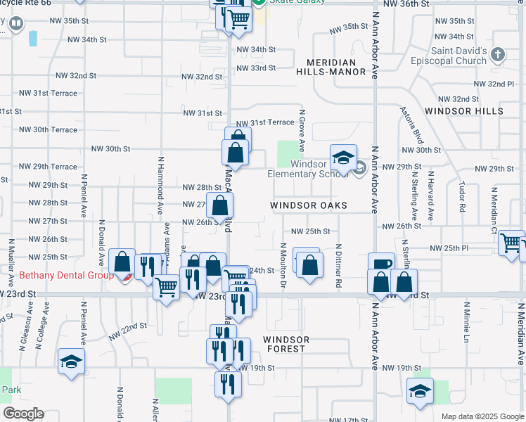 map of restaurants, bars, coffee shops, grocery stores, and more near 2717 North Street Charles Avenue in Oklahoma City