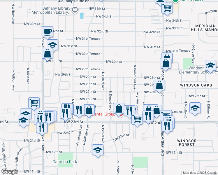 map of restaurants, bars, coffee shops, grocery stores, and more near 2709 North Donald Avenue in Oklahoma City