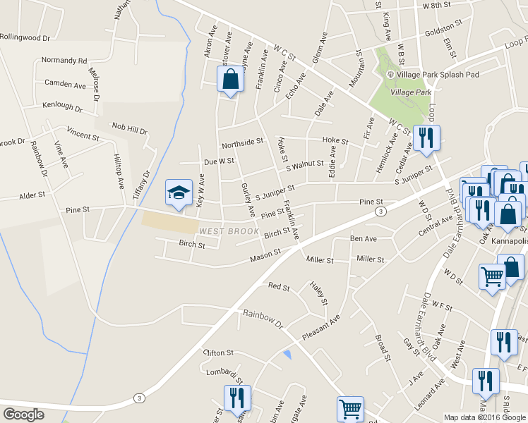 map of restaurants, bars, coffee shops, grocery stores, and more near 1116 Pine Street in Kannapolis