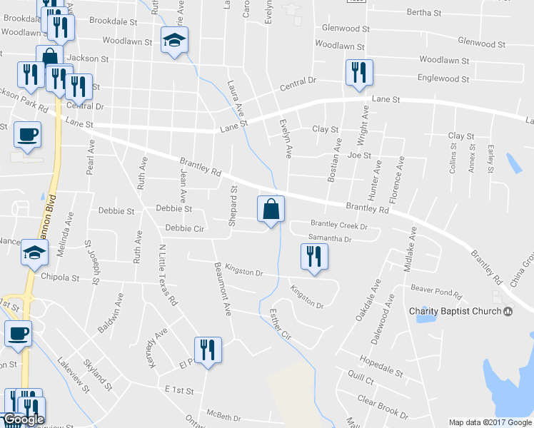 map of restaurants, bars, coffee shops, grocery stores, and more near 1643 Barbara Ann Circle in Kannapolis