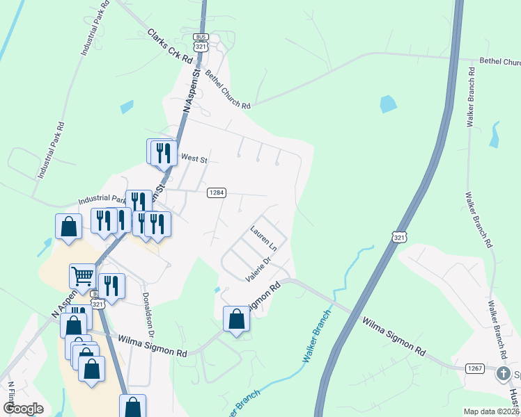 map of restaurants, bars, coffee shops, grocery stores, and more near 125 Valerie Drive in Lincolnton