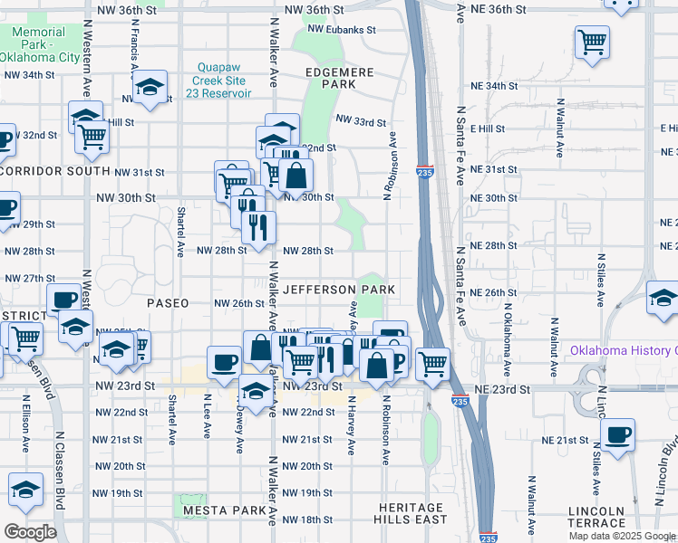 map of restaurants, bars, coffee shops, grocery stores, and more near 311 Northwest 27th Street in Oklahoma City