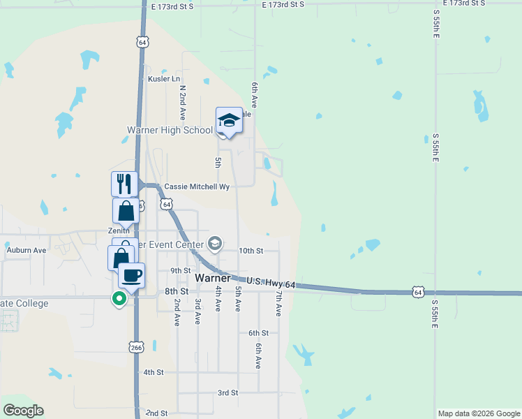 map of restaurants, bars, coffee shops, grocery stores, and more near 1309 6th Avenue in Warner