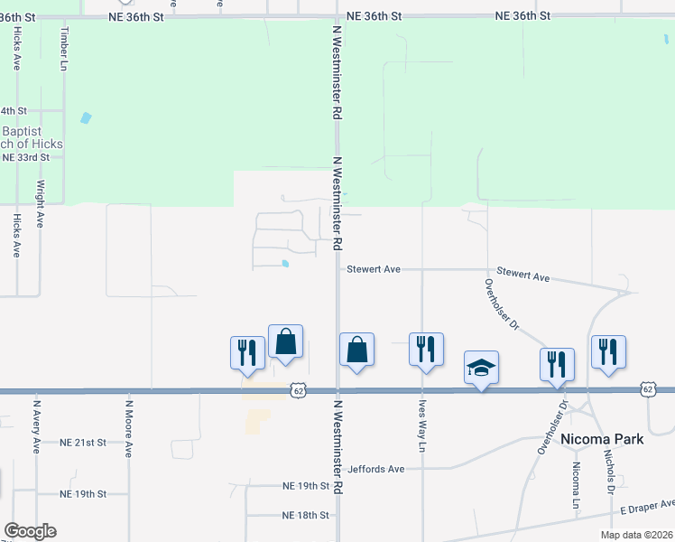 map of restaurants, bars, coffee shops, grocery stores, and more near North Westminster Road in Choctaw