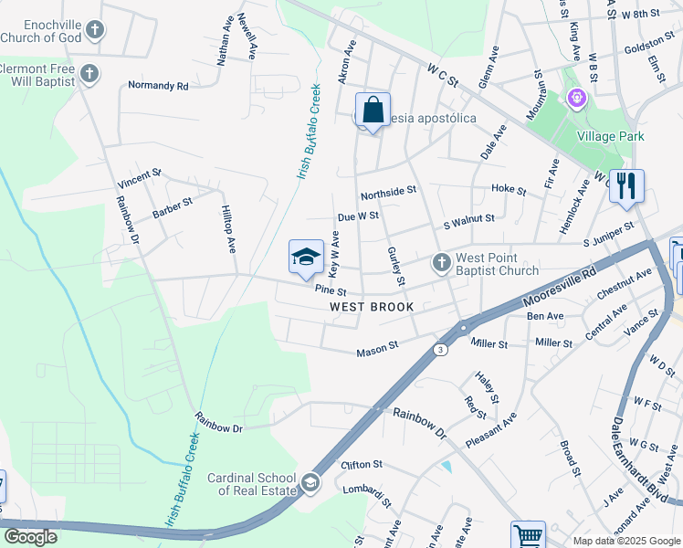 map of restaurants, bars, coffee shops, grocery stores, and more near 1303 South Juniper Street in Kannapolis