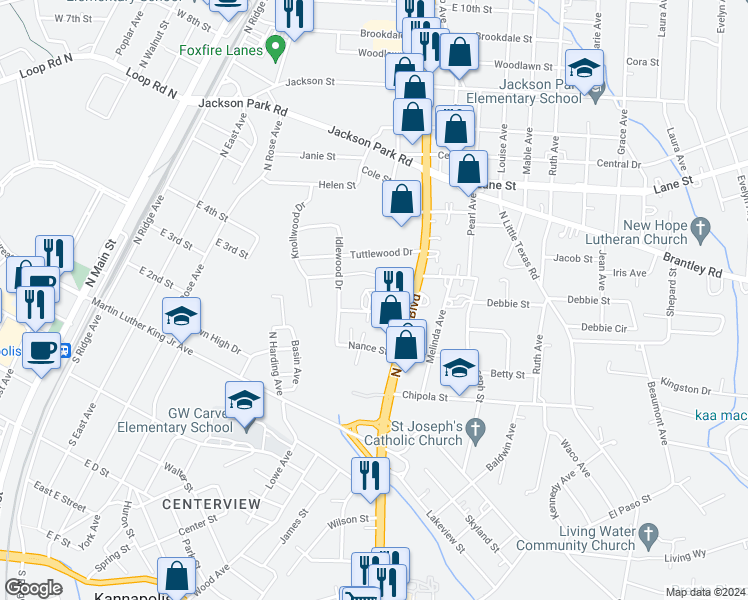 map of restaurants, bars, coffee shops, grocery stores, and more near 639 Hunter Oak Drive in Kannapolis