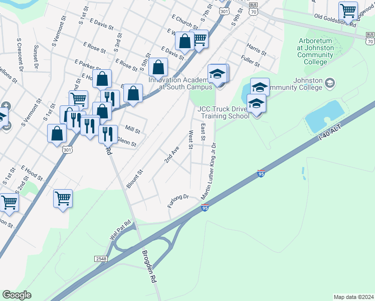 map of restaurants, bars, coffee shops, grocery stores, and more near 808 3rd Avenue in Smithfield