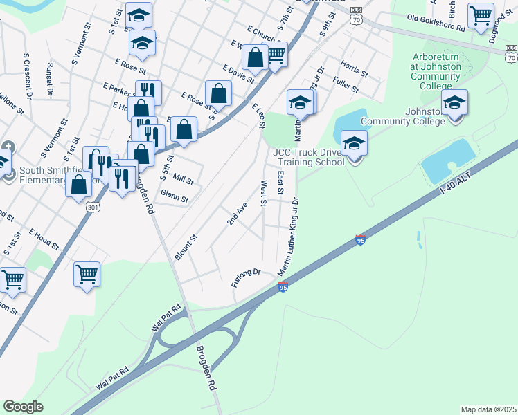 map of restaurants, bars, coffee shops, grocery stores, and more near 808 3rd Avenue in Smithfield