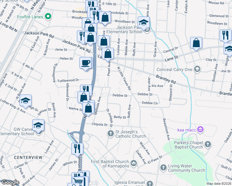 map of restaurants, bars, coffee shops, grocery stores, and more near 1008 Debbie Street in Kannapolis