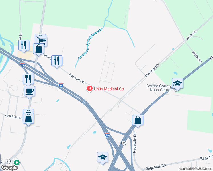 map of restaurants, bars, coffee shops, grocery stores, and more near 402 Interstate Drive in Manchester