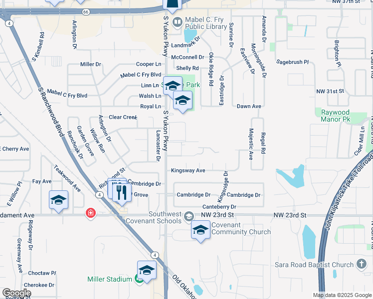 map of restaurants, bars, coffee shops, grocery stores, and more near 1108 Cameo Drive in Yukon