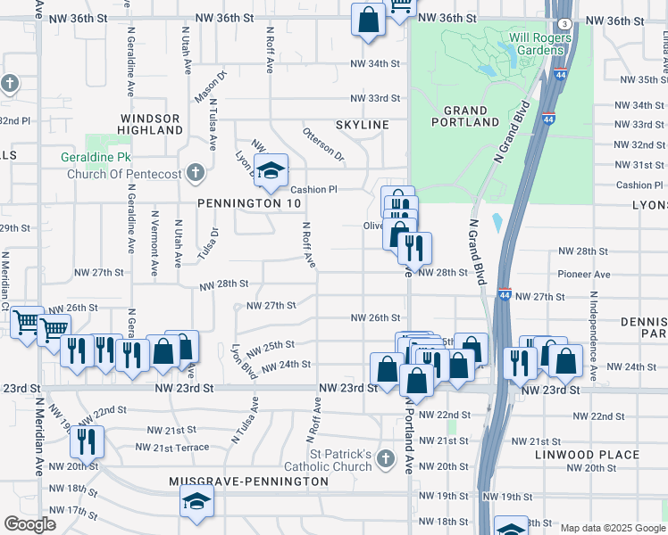 map of restaurants, bars, coffee shops, grocery stores, and more near 3829 Northwest 28th Street in Oklahoma City