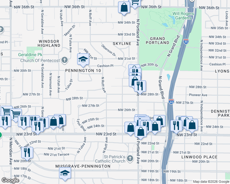 map of restaurants, bars, coffee shops, grocery stores, and more near 3828 Northwest 28th Street in Oklahoma City