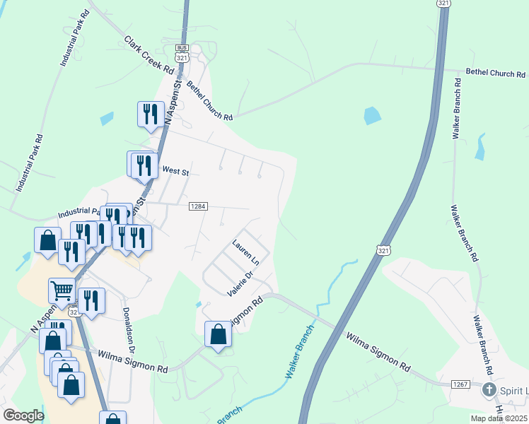 map of restaurants, bars, coffee shops, grocery stores, and more near 125 Valerie Drive in Lincolnton