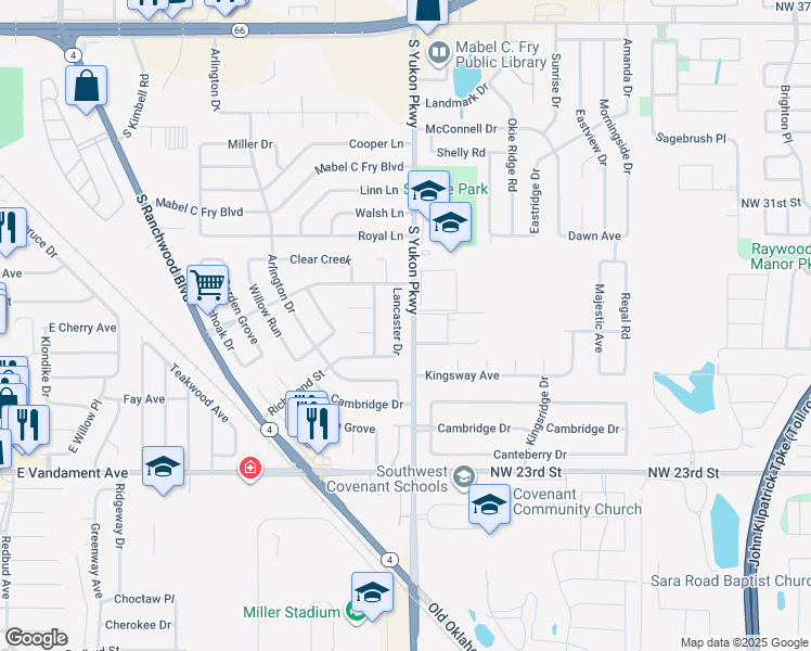 map of restaurants, bars, coffee shops, grocery stores, and more near 815 Lancaster Drive in Yukon
