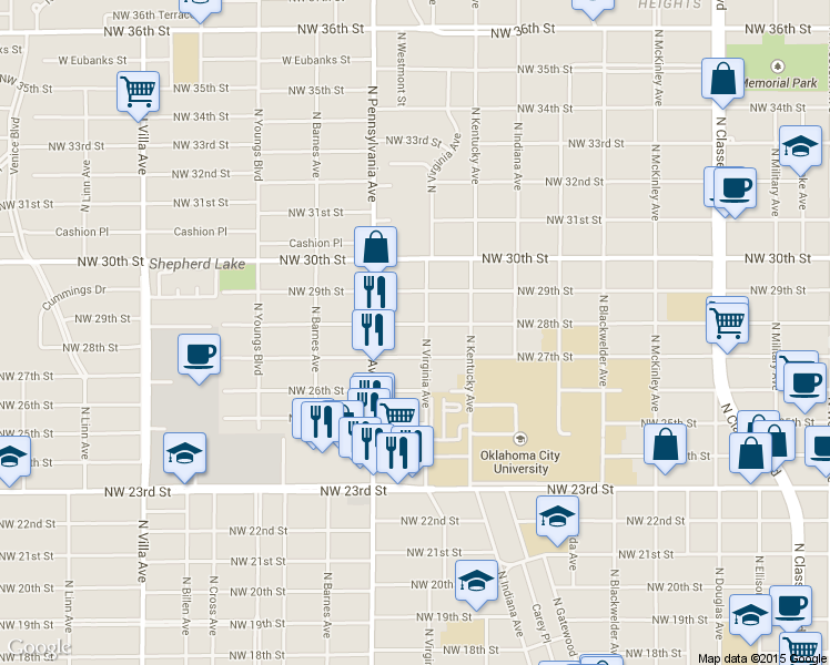 map of restaurants, bars, coffee shops, grocery stores, and more near 2006 Northwest 28th Street in Oklahoma City